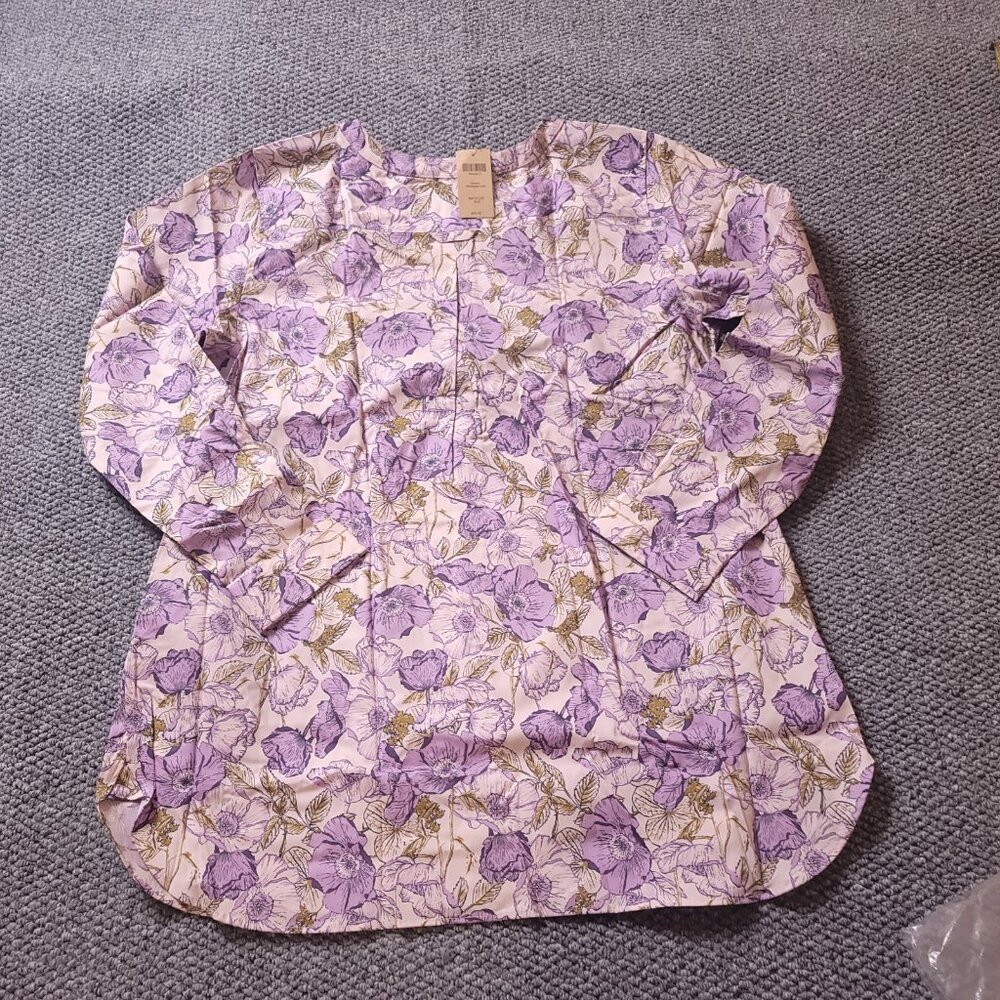 Duluth Womens Wrinkle Fighter Tunic No Gape Floral  Purple Button Shirt Pink - Picture 3 of 12